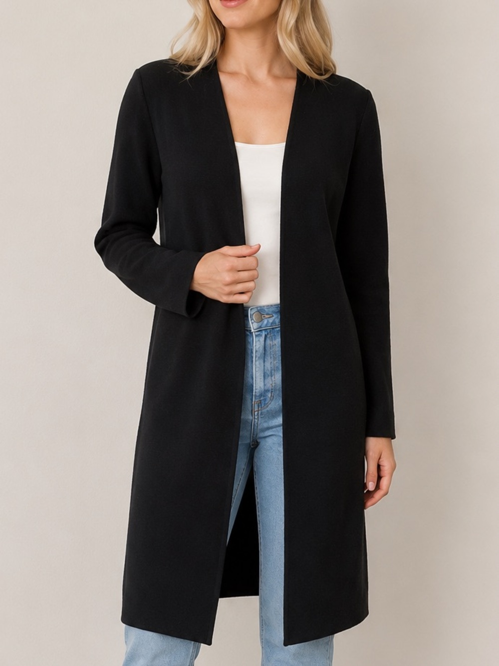MaxMara Long Open Front Wool Cardigan Black Size Medium